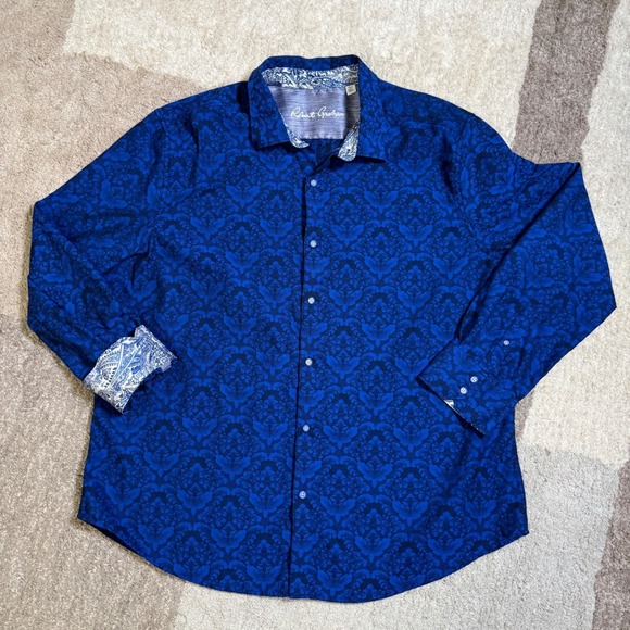 Robert Graham Other - Robert Graham Men 3XL Blue Damask Jacquard Button Down Shirt Classic Fit Paisley